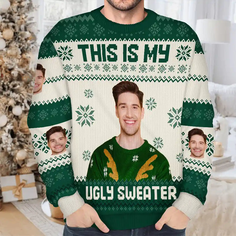 Christmas Custom Photo This Is My Ugly Sweater - Personalized Unisex Ugly Sweater