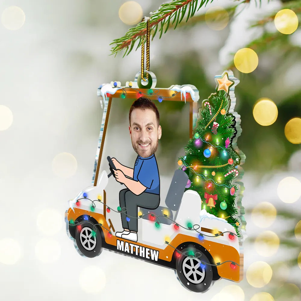 Golf, Gift For Yourself - Custom Photo Funny Face Golf Cart - Personalized Custom Shaped Acrylic Ornament
