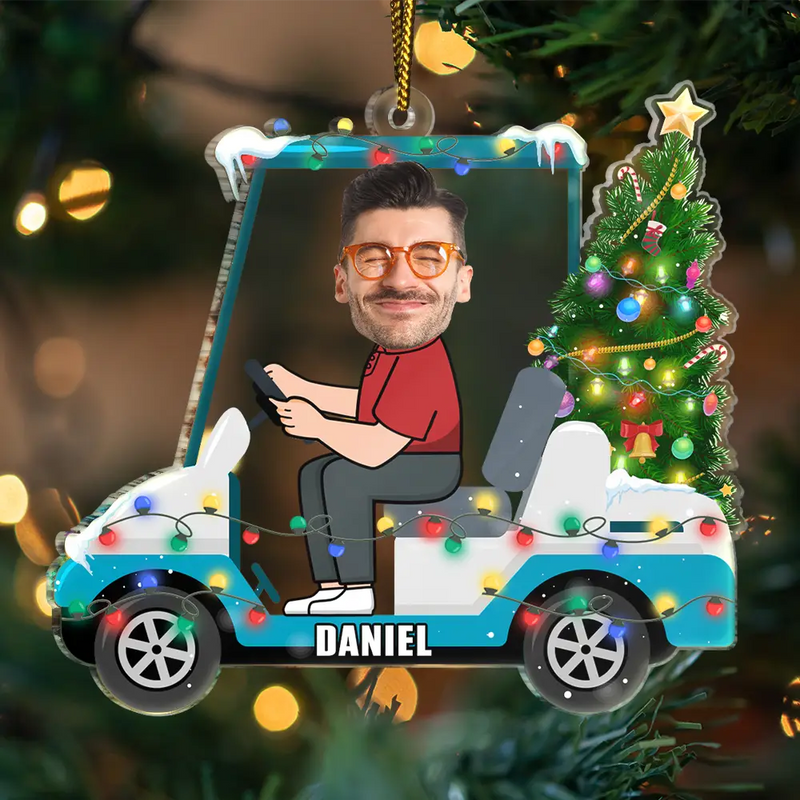 Golf, Gift For Yourself - Custom Photo Funny Face Golf Cart - Personalized Custom Shaped Acrylic Ornament