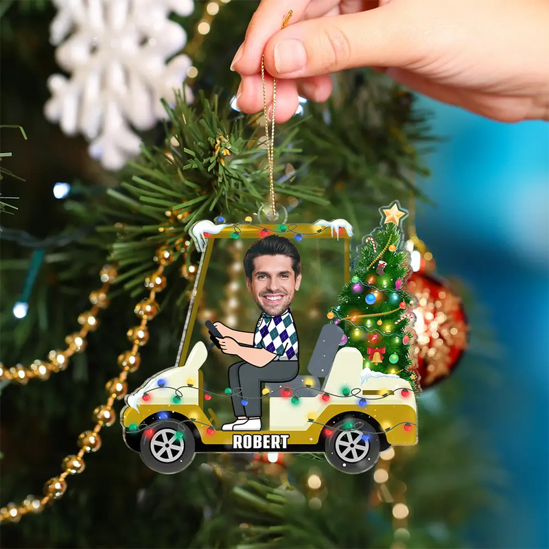 Golf, Gift For Yourself - Custom Photo Funny Face Golf Cart - Personalized Custom Shaped Acrylic Ornament