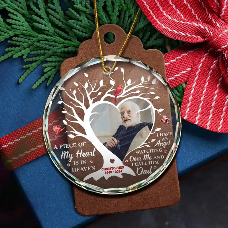 Memorial - Custom Photo A Piece Of My Heart Is In Heaven Memorial - Personalized Circle Glass Ornament