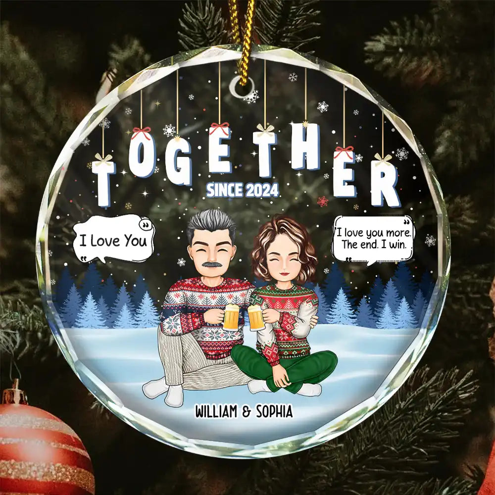 Christmas Couple Together Since - Personalized Circle Glass Ornament