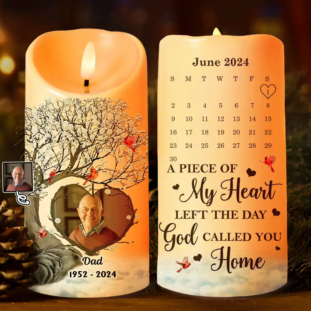 Custom Photo Calendar The Day God Called You Home Memorial - Personalized Flameless LED Candle