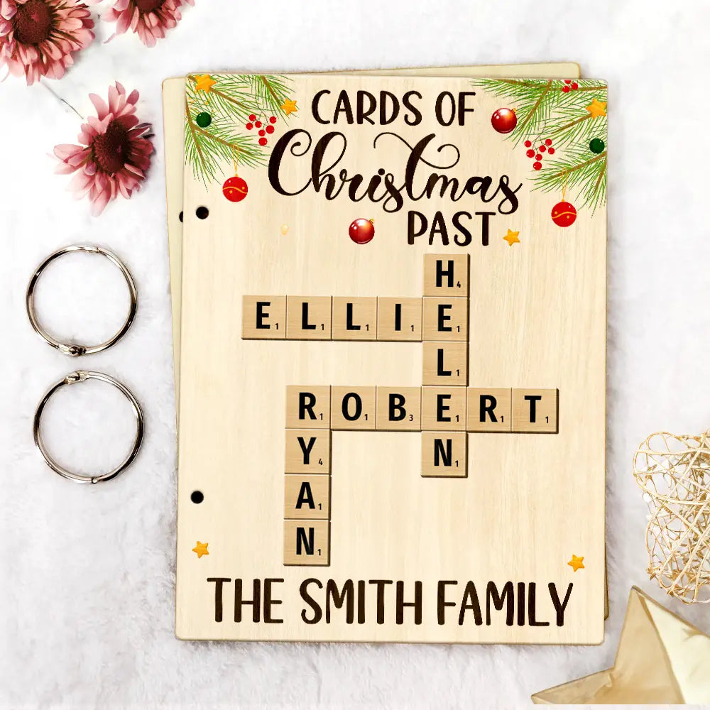 Family - Cards Of Christmas Past Family Crossword Scrabble - Personalized Card Keeper, Card Holder