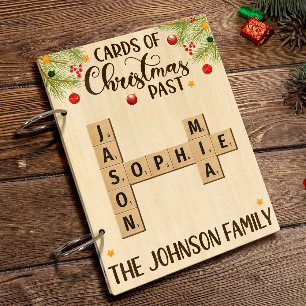 Family - Cards Of Christmas Past Family Crossword Scrabble - Personalized Card Keeper, Card Holder
