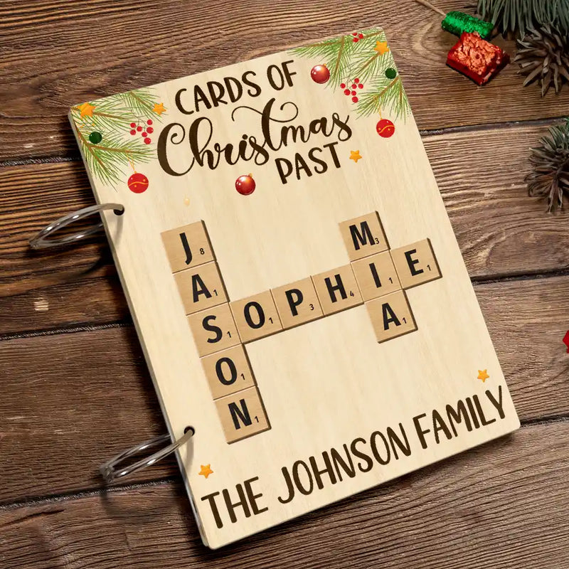 Family - Cards Of Christmas Past Family Crossword Scrabble - Personalized Card Keeper, Card Holder