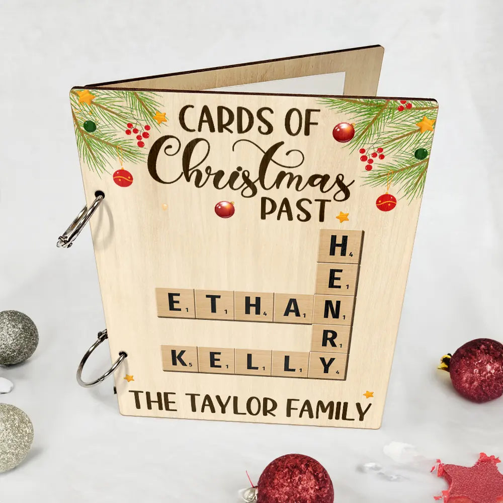 Family - Cards Of Christmas Past Family Crossword Scrabble - Personalized Card Keeper, Card Holder