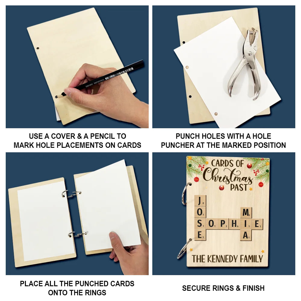 Family - Cards Of Christmas Past Family Crossword Scrabble - Personalized Card Keeper, Card Holder