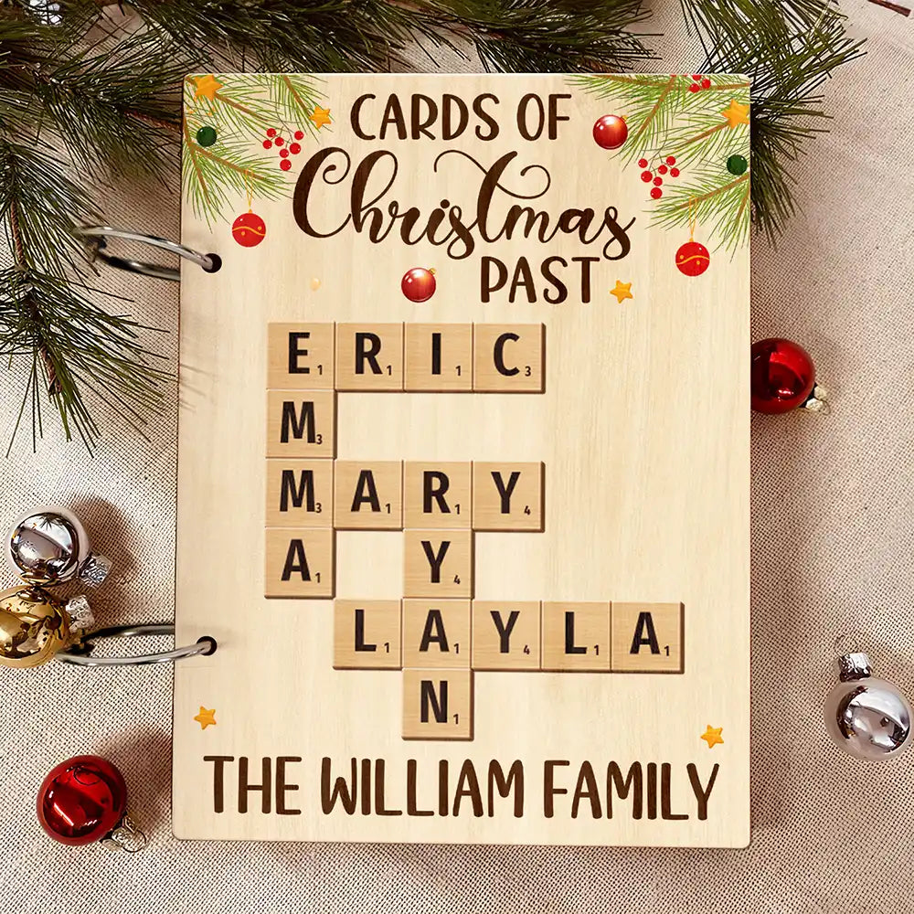 Family - Cards Of Christmas Past Family Crossword Scrabble - Personalized Card Keeper, Card Holder