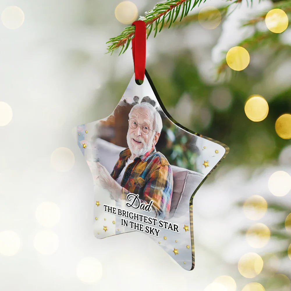Continue Shopping,Christmas,Memorial,Custom Photo,Sad - Custom Photo Memorial The Brightest Star In The Sky - Personalized Custom Shaped Mirror Ornament