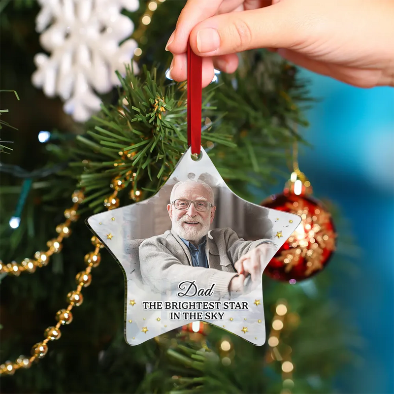 Continue Shopping,Christmas,Memorial,Custom Photo,Sad - Custom Photo Memorial The Brightest Star In The Sky - Personalized Custom Shaped Mirror Ornament