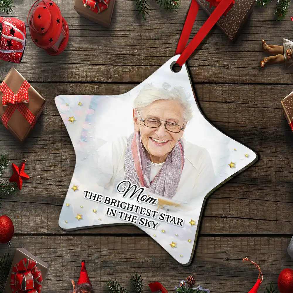 Continue Shopping,Christmas,Memorial,Custom Photo,Sad - Custom Photo Memorial The Brightest Star In The Sky - Personalized Custom Shaped Mirror Ornament