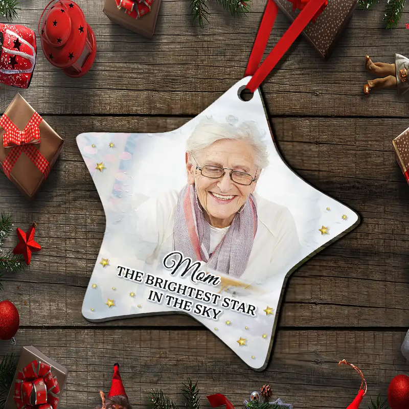Continue Shopping,Christmas,Memorial,Custom Photo,Sad - Custom Photo Memorial The Brightest Star In The Sky - Personalized Custom Shaped Mirror Ornament
