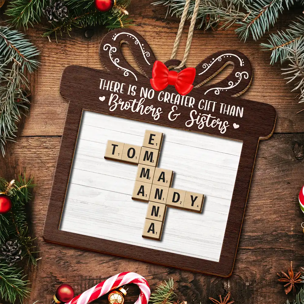Gift For Bestie,Gift For Sibling,Gift For Sisters,Gift For Brothers,Gift For Grandparents - There's No Greater Gift Than Grandkids Family Friends Crossword Scrabble - Personalized 2-Layered Wooden Ornament
