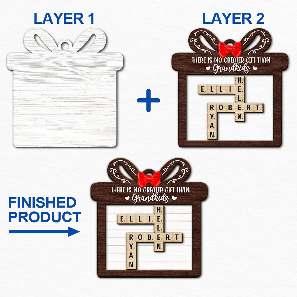 Gift For Bestie,Gift For Sibling,Gift For Sisters,Gift For Brothers,Gift For Grandparents - There's No Greater Gift Than Grandkids Family Friends Crossword Scrabble - Personalized 2-Layered Wooden Ornament