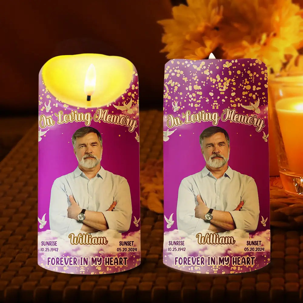 Memorial - Custom Photo Memorial Forever In Our Hearts - Personalized Flameless LED Candle