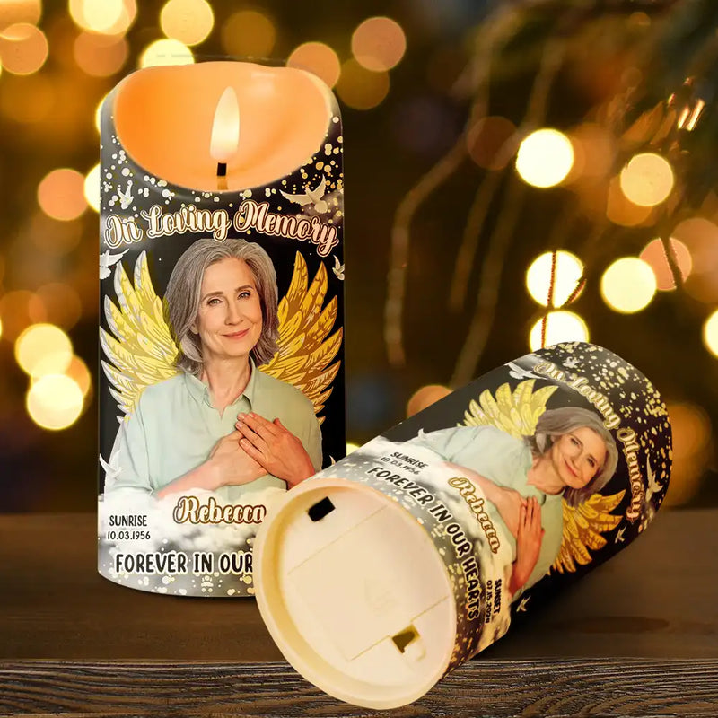 Memorial - Custom Photo Memorial Forever In Our Hearts - Personalized Flameless LED Candle
