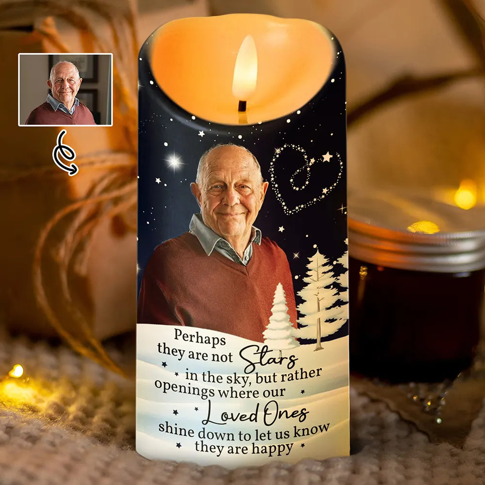 Custom Photo The Brightest Star In The Sky Memorial Family - Personalized Flameless LED Candle