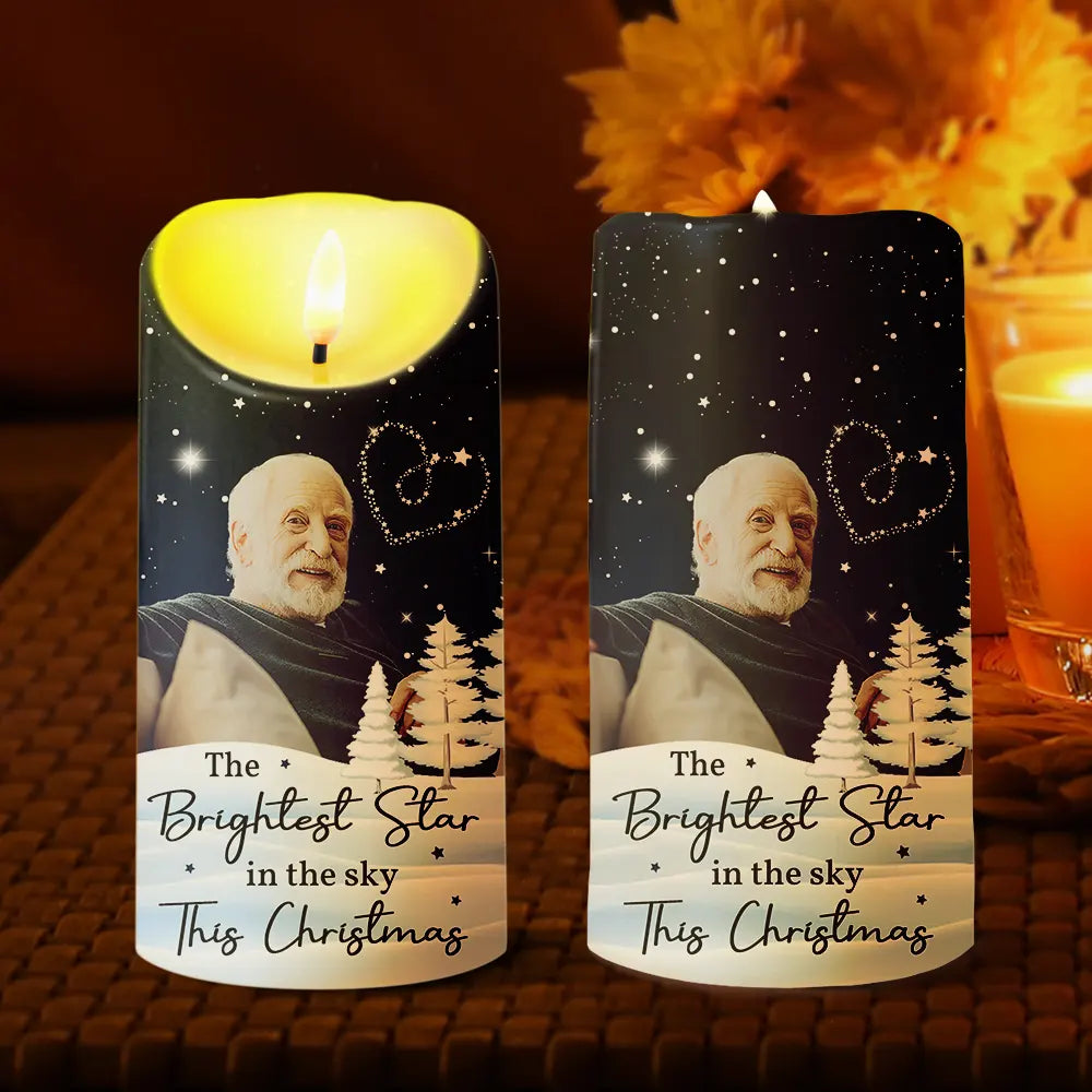 Memorial - Custom Photo The Brightest Star In The Sky Memorial Family - Personalized Flameless LED Candle