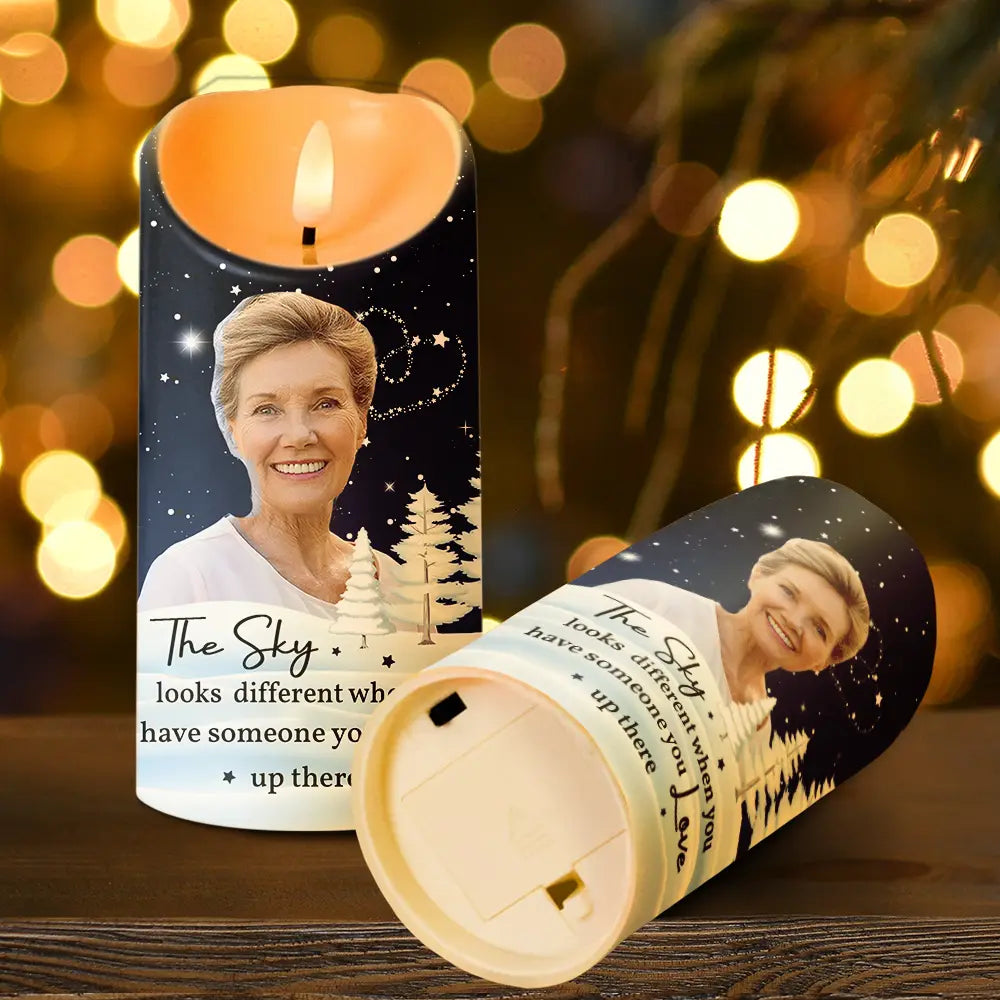 Memorial - Custom Photo The Brightest Star In The Sky Memorial Family - Personalized Flameless LED Candle