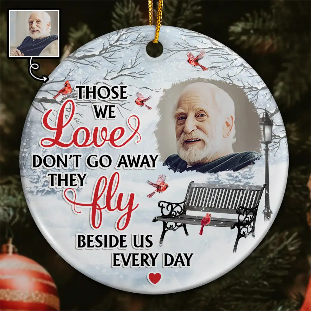 Custom Photo,Memorial,Sad,Christmas - Custom Photo They Fly Beside Us Everyday - Personalized Circle Ceramic Ornament