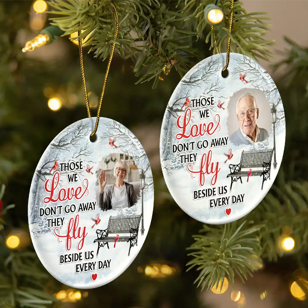 Custom Photo,Memorial,Sad,Christmas - Custom Photo They Fly Beside Us Everyday - Personalized Circle Ceramic Ornament