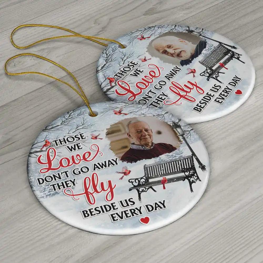 Custom Photo,Memorial,Sad,Christmas - Custom Photo They Fly Beside Us Everyday - Personalized Circle Ceramic Ornament