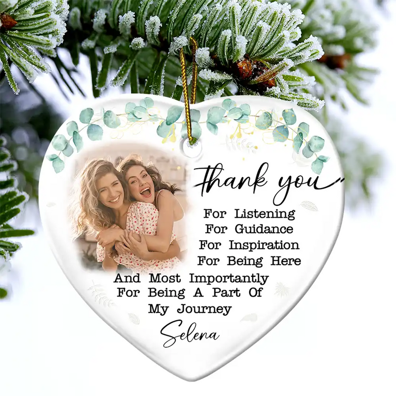Gift For Bestie, Gift For Sisters, Gift For Sibling, Gift For Brothers - Custom Photo Thank You For Being A Part Of My Journey - Personalized Heart Ceramic Ornament
