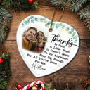 Gift For Bestie, Gift For Sisters, Gift For Sibling, Gift For Brothers - Custom Photo Thank You For Being A Part Of My Journey - Personalized Heart Ceramic Ornament
