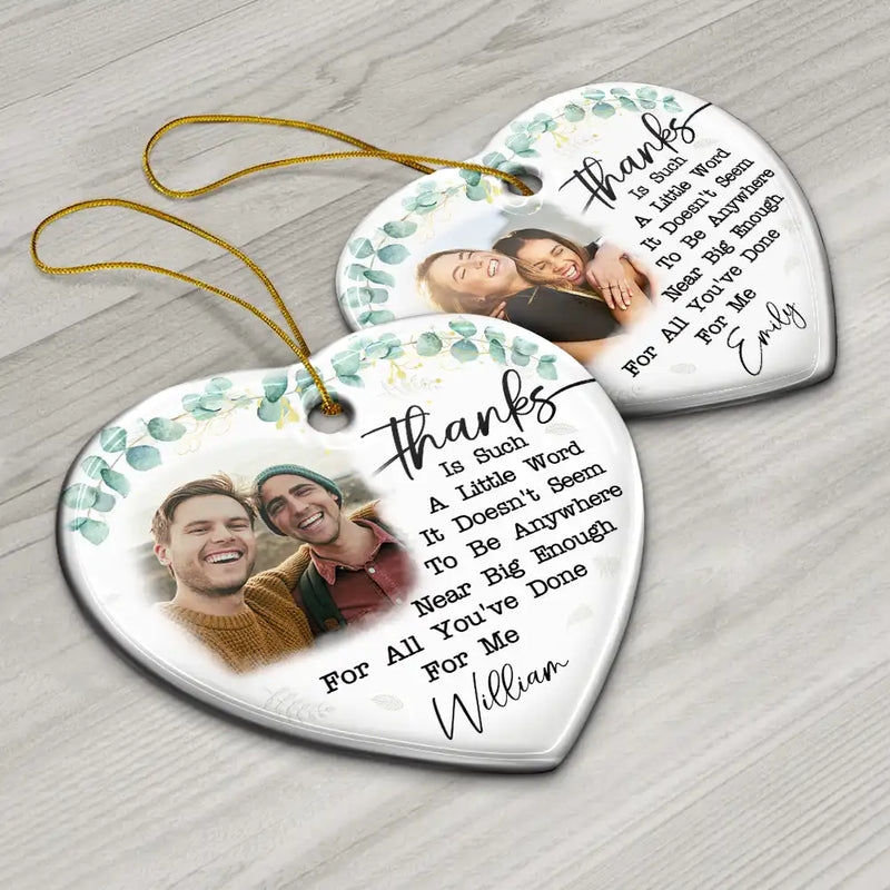 Gift For Bestie, Gift For Sisters, Gift For Sibling, Gift For Brothers - Custom Photo Thank You For Being A Part Of My Journey - Personalized Heart Ceramic Ornament
