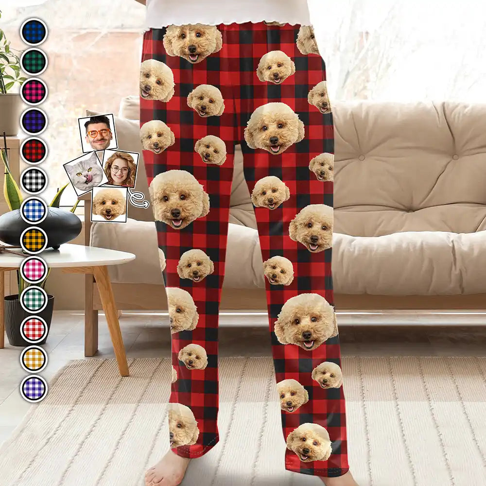 Custom Photo,Pet Lovers,Dog Lovers,Cat Lovers,Funny - Custom Photo Funny Dog Cat Pet Human Face - Personalized Pajama Pants