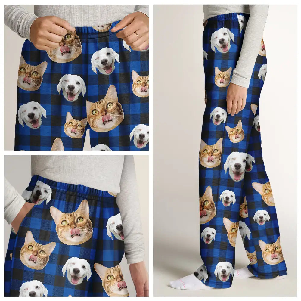 Custom Photo,Pet Lovers,Dog Lovers,Cat Lovers,Funny - Custom Photo Funny Dog Cat Pet Human Face - Personalized Pajama Pants