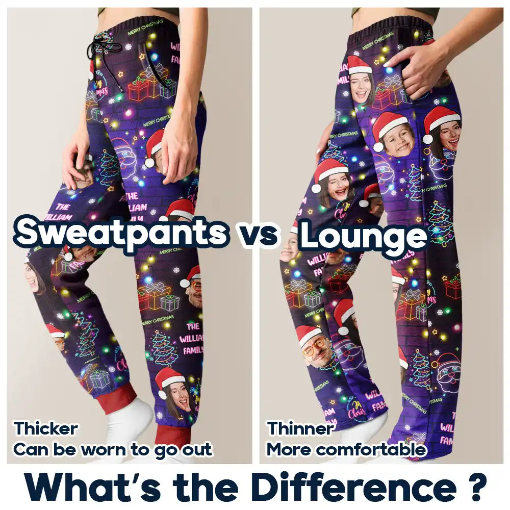 Family, Gift For Kids, Pet Lovers, Dog Lovers, Cat Lovers - Custom Photo Funny Family Pet Face Neon Light Style - Personalized Pajama Pants