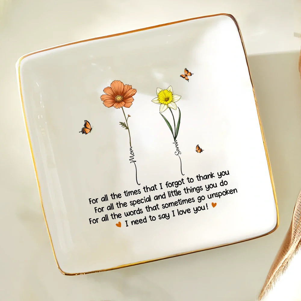 We Love You Mom Birth Flowers - Personalized Ring Dish
