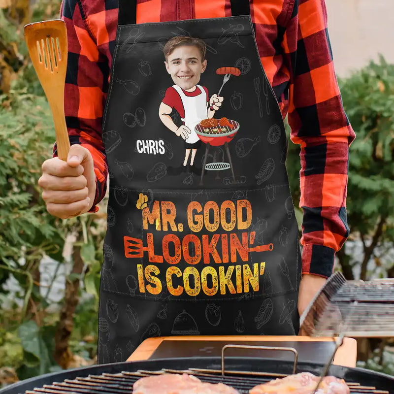 Cooking, Gift For Men, Gift For Couples, Gift For Husband, Gift For Boyfriend - Custom Photo Mr. Good Lookin' Is Cookin' - Personalized Apron