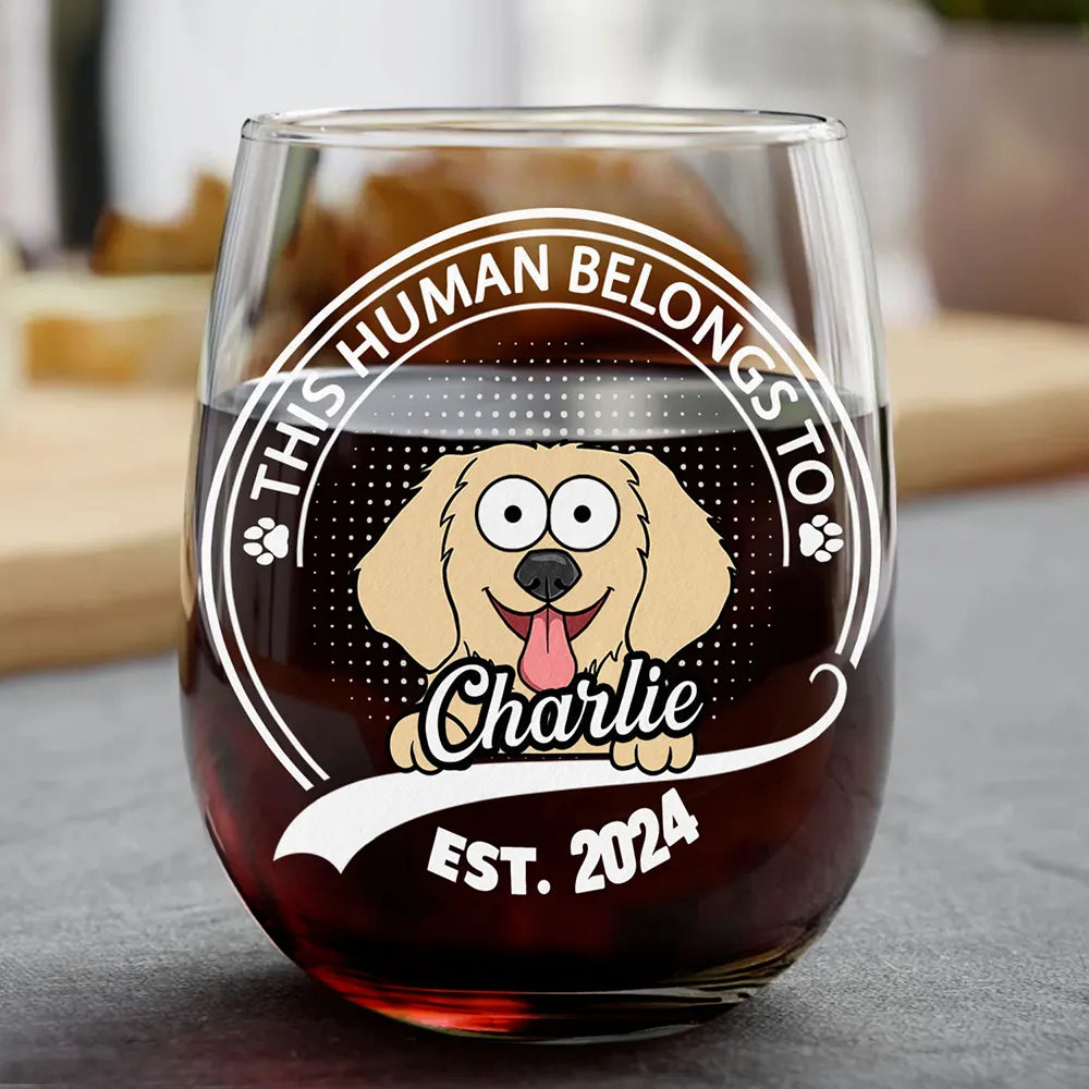 Custom Photo This Human Belongs To - Personalized Stemless Wine Glass