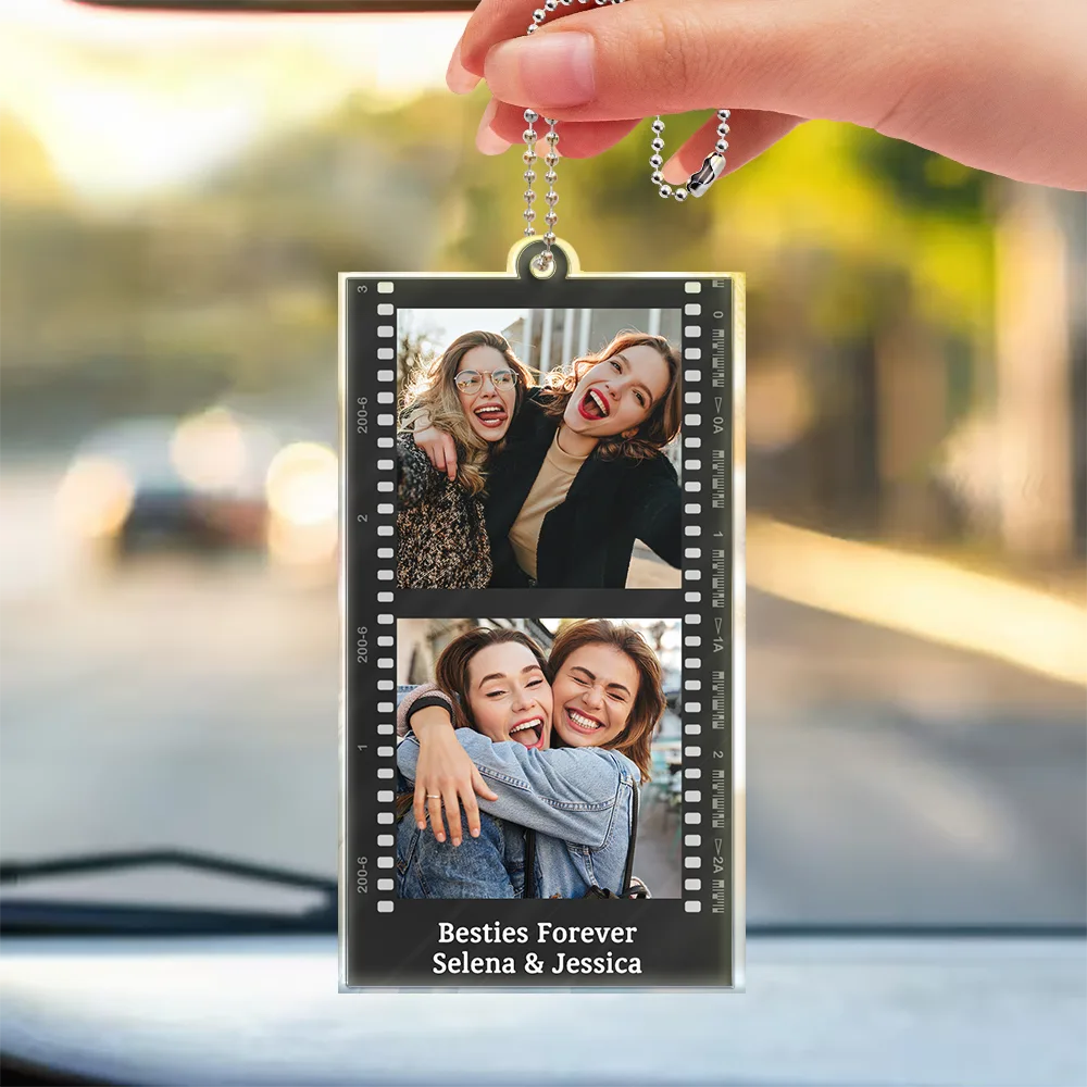 Gift For Couples, Gift For Husband, Gift For Wife, Gift For Boyfriend, Gift For Girlfriend, Family, Gift For Bestie - Custom Photo Couple Family Friends Camera Film Roll - Personalized Acrylic Car Hanger

