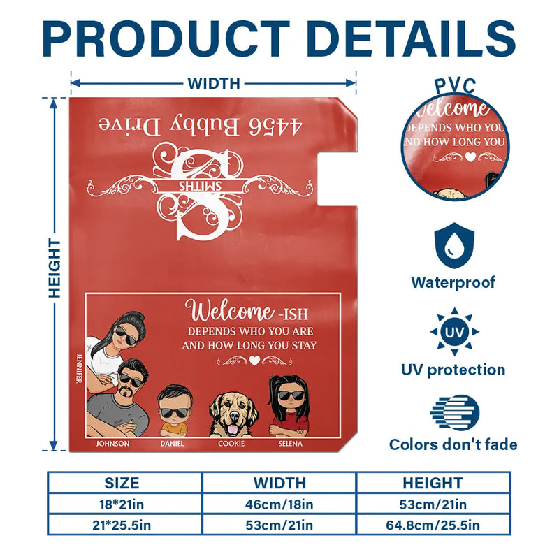 Family, Pet Lovers, Dog Lovers, Cat Lovers - Welcome-ish Depends Who You Are Couples Family Cats Dogs - Personalized Mailbox Cover