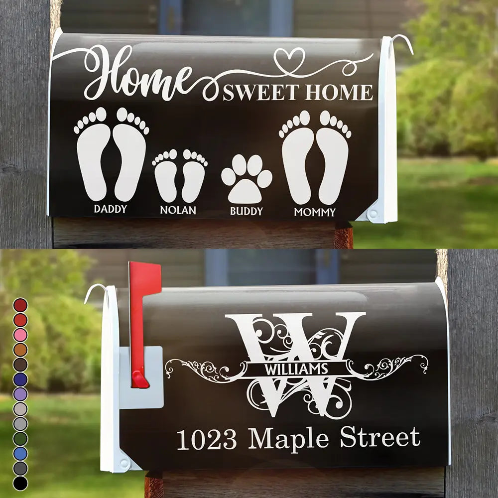 Family - Home Sweet Home Family Footprints Monogram - Personalized Mailbox Cover