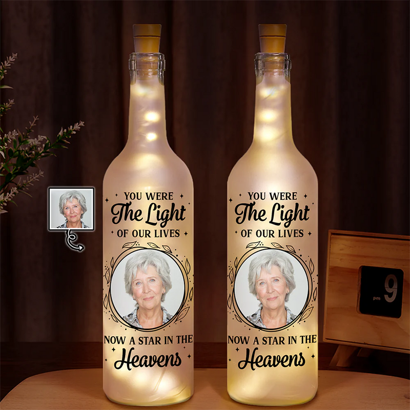 Custom Photo,Memorial,Sad - Custom Photo A Star In The Heavens - Personalized Bottle Light
