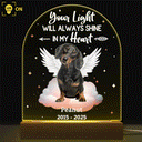 Memorial, Pet Lovers, Dog Lovers, Cat Lovers, Family - Custom Photo Dog Cat Pet Memorial Your Light Will Always Shine In My Hear - Personalized 3D Led Light Wooden Base