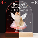 Memorial, Pet Lovers, Dog Lovers, Cat Lovers, Family - Custom Photo Dog Cat Pet Memorial Your Light Will Always Shine In My Hear - Personalized 3D Led Light Wooden Base