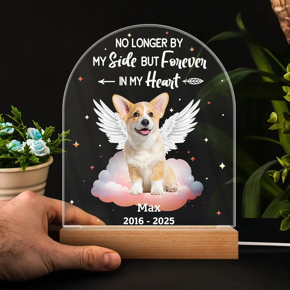 Memorial, Pet Lovers, Dog Lovers, Cat Lovers, Family - Custom Photo Dog Cat Pet Memorial Your Light Will Always Shine In My Hear - Personalized 3D Led Light Wooden Base