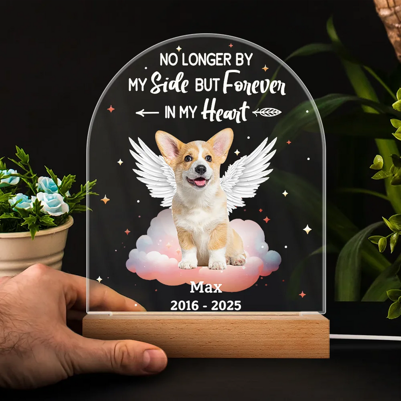 Memorial, Pet Lovers, Dog Lovers, Cat Lovers, Family - Custom Photo Dog Cat Pet Memorial Your Light Will Always Shine In My Hear - Personalized 3D Led Light Wooden Base