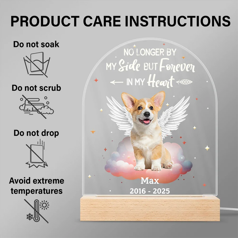 Memorial, Pet Lovers, Dog Lovers, Cat Lovers, Family - Custom Photo Dog Cat Pet Memorial Your Light Will Always Shine In My Hear - Personalized 3D Led Light Wooden Base