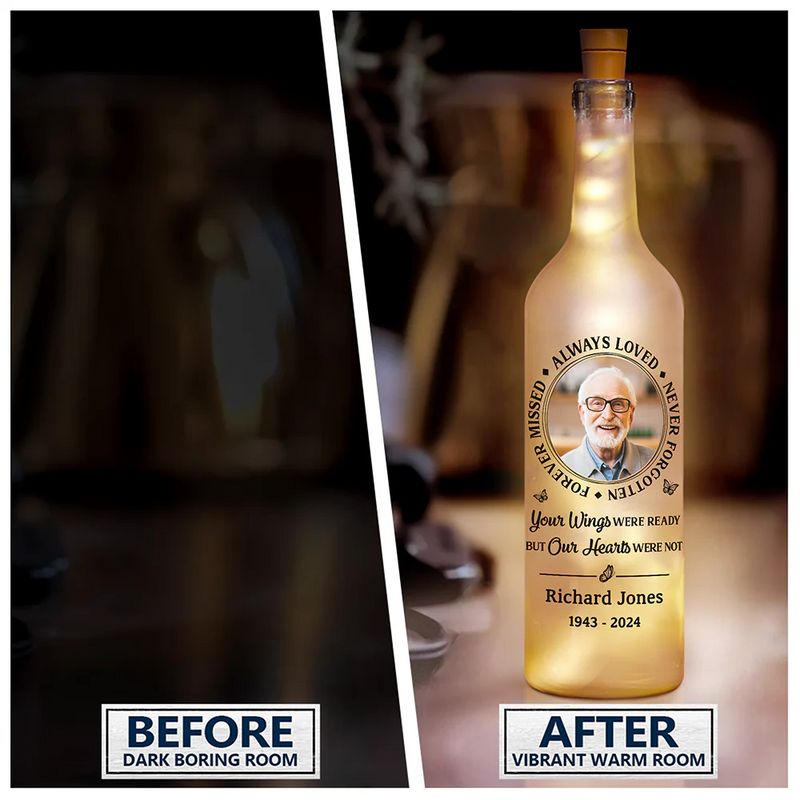 Memorial - Custom Photo Memorial Always Loved Never Forgotten - Personalized Bottle Light