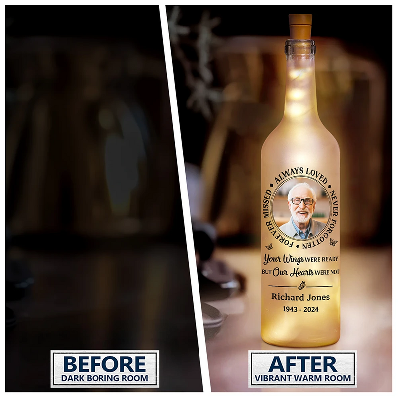 Memorial - Custom Photo Memorial Always Loved Never Forgotten - Personalized Bottle Light