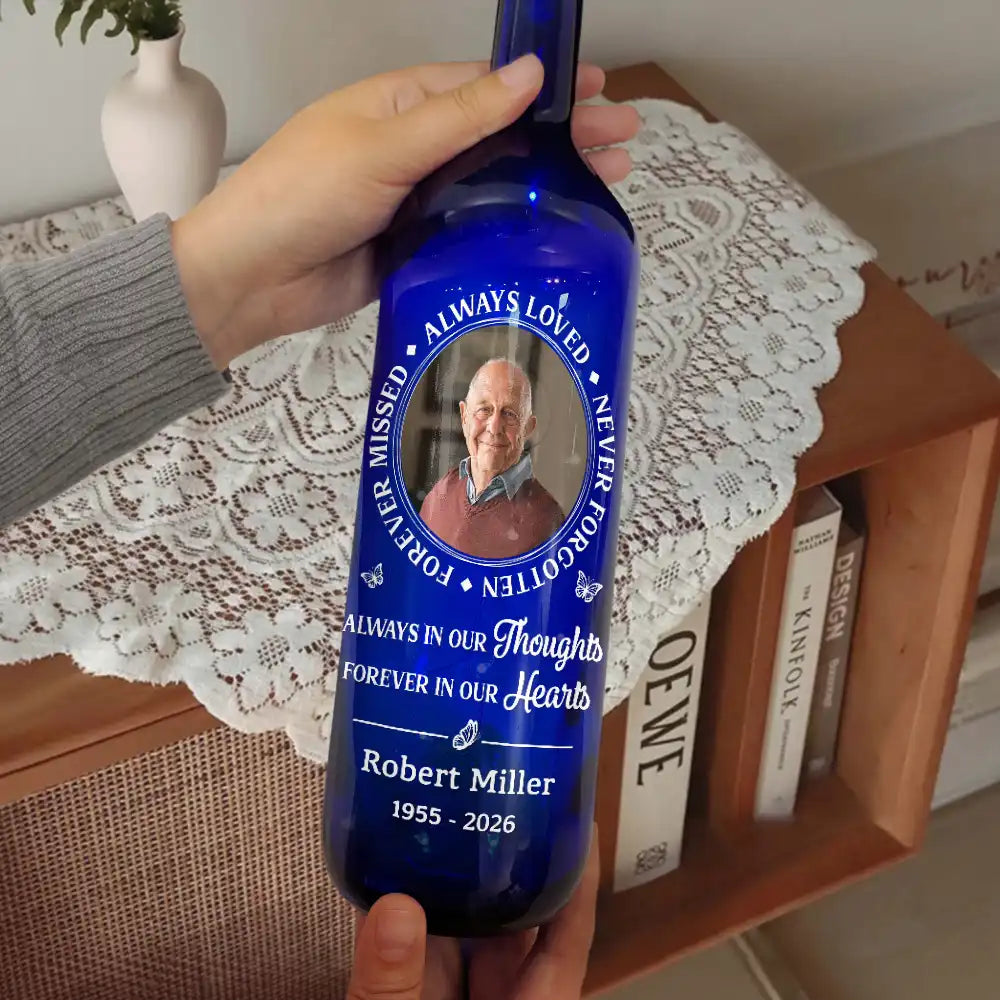 Memorial - Custom Photo Memorial Always Loved Never Forgotten - Personalized Bottle Light