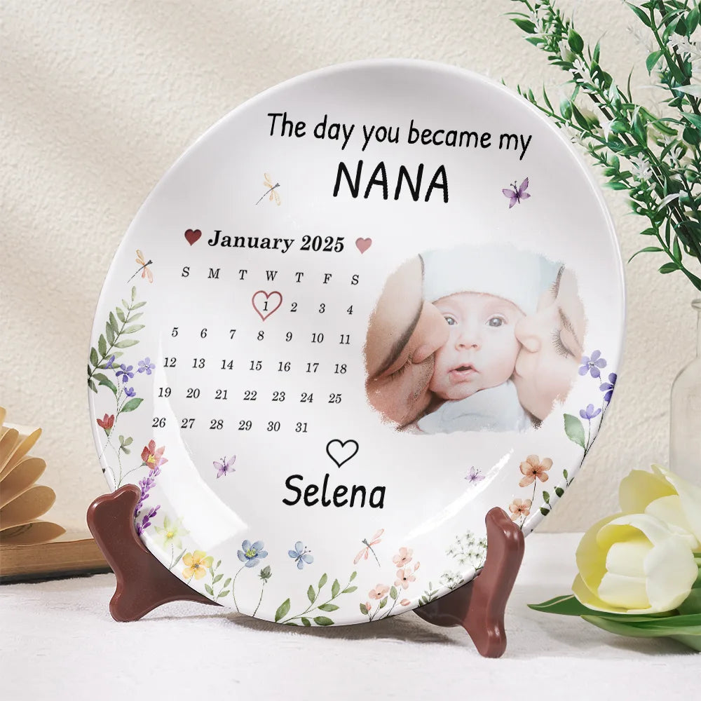 Gift For Mother, New Mom, New baby - Custom Photo Calendar The Day You Become My Mommy - Personalized Ceramic Plate