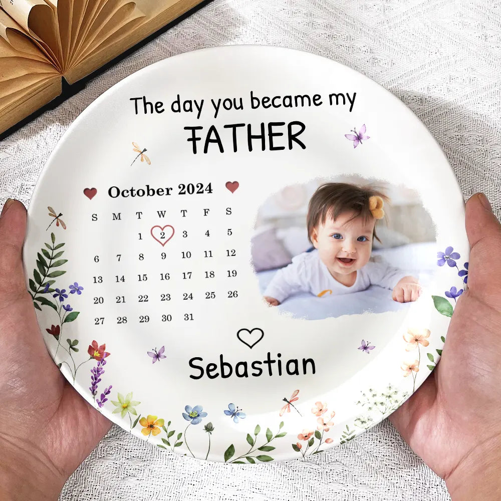 Gift For Mother, New Mom, New baby - Custom Photo Calendar The Day You Become My Mommy - Personalized Ceramic Plate